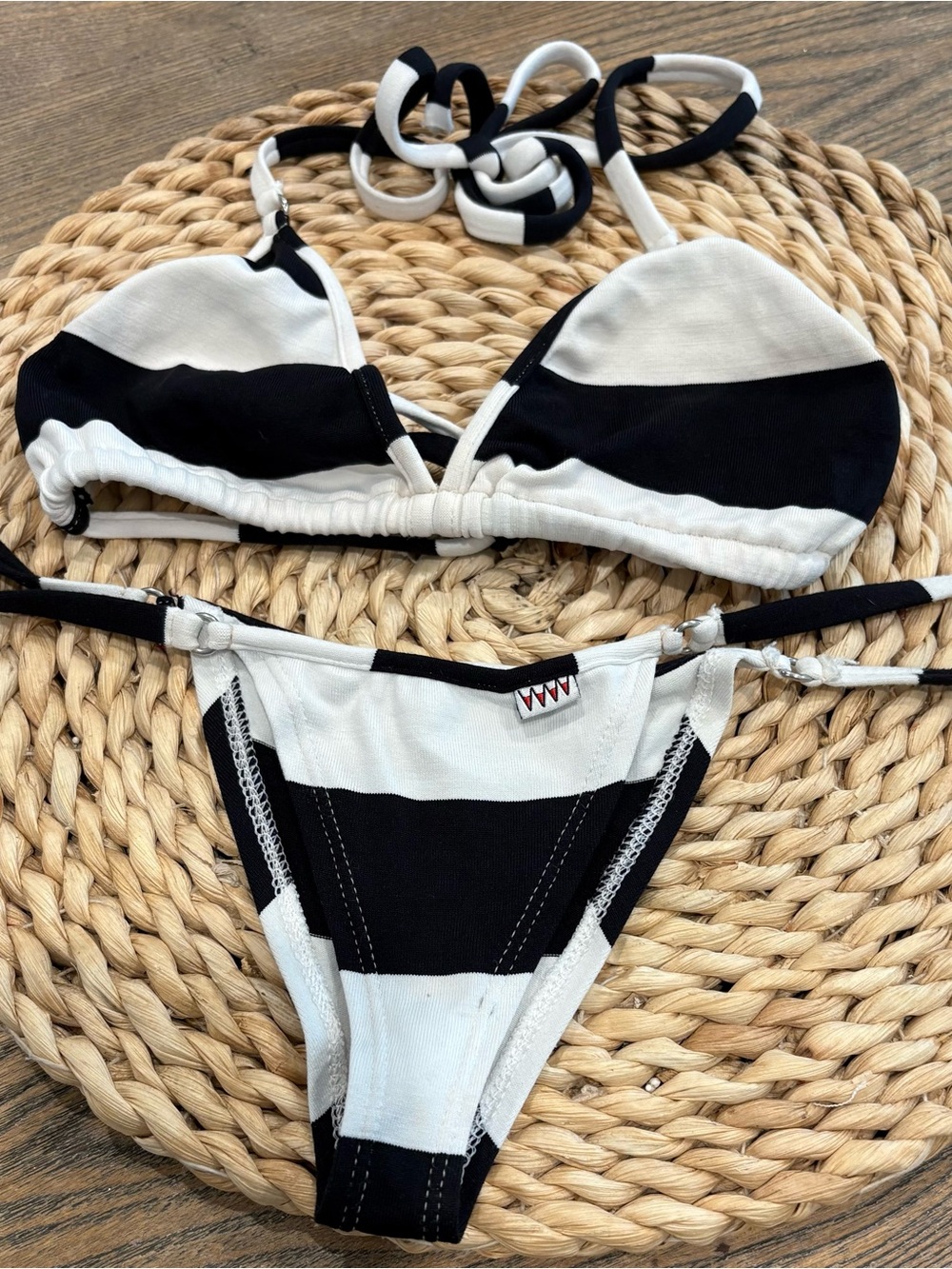 Wicked Weasel Black & White Striped String Bikini -XS